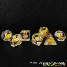 Bescon Novelty Animal Polyhedral Dice Set, Yellow Duck and Chicken RPG Dice set of 7